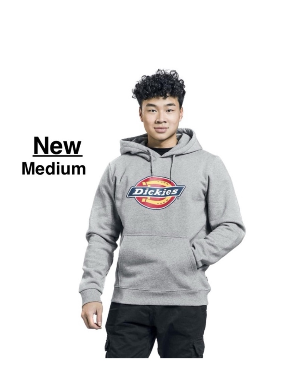 New Dickies Mens Long Sleeve Relaxed Fit Logo Fleece Hoodie, M,Heather grey⭐️⭐️